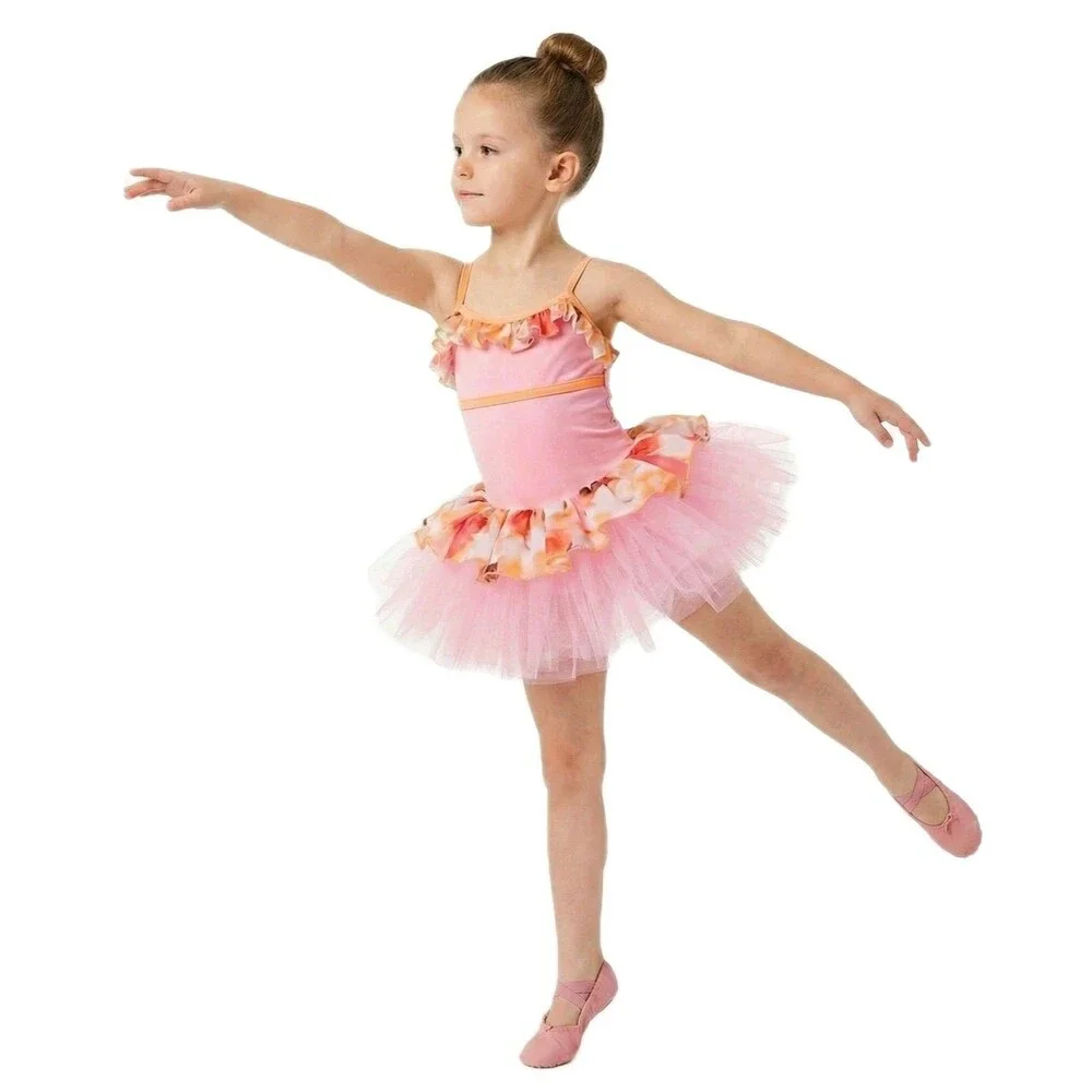Duck Crossing Girls Ballet Tutu Skirted Leotard Dress 1pc Pink Orange Ruffle